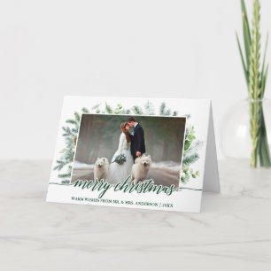 Cartes Pour Fêtes Annuelles Mariage Photo Calligraphie Pin de Noël Verdure