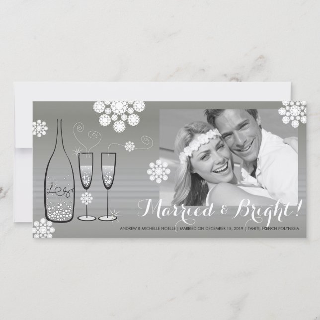 Cartes Pour Fêtes Annuelles Mariage Photo Champagne En Argent Marié Et Lumineu (Devant)