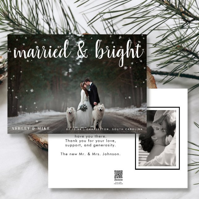 Cartes Pour Fêtes Annuelles Mariage photo Marry & Bright Snow 2 (Married & Bright! Share Our Christmas Wedding Joy 🎄💒 Easily personalized with photos & deets)