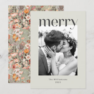 Cartes Pour Fêtes Annuelles Mariage photo Rustique Sage Taupe Floral Boho