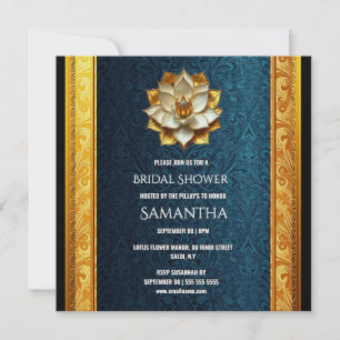 Cartes Pour Fêtes Annuelles Mariage Thème Damassé Or et Bleu Marine