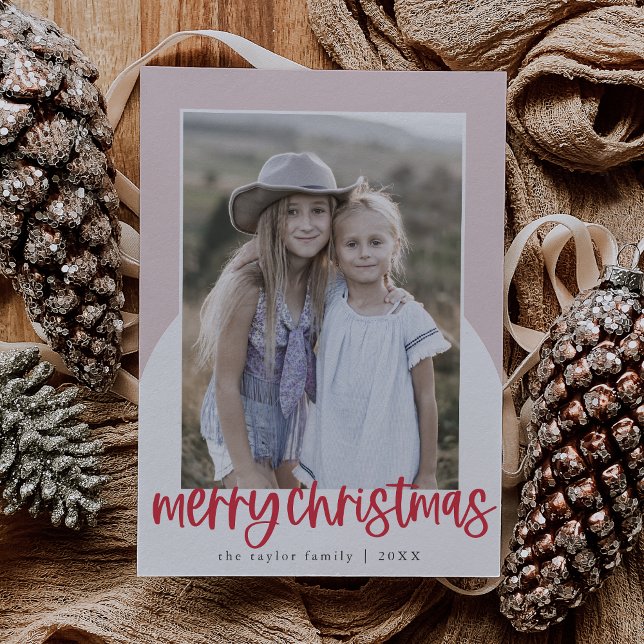 Cartes Pour Fêtes Annuelles MARIAH Red Pink Arch Amusants Famille Photo Noël (MARIAH Red Pink Arch Fun Family Photo Christmas Holiday Card)
