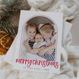 Cartes Pour Fêtes Annuelles MARIAH Red Pink Arch Famille Photo Joyeux Noël
