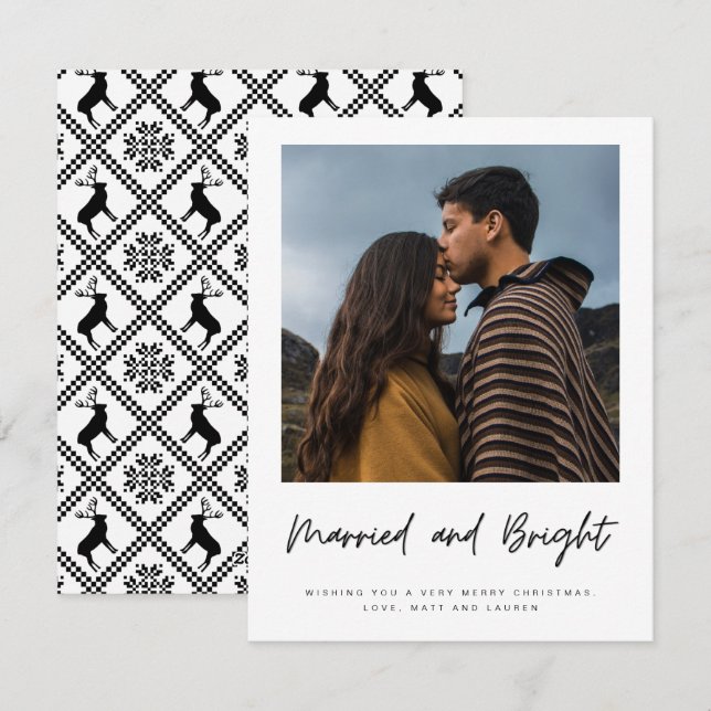 Cartes Pour Fêtes Annuelles Marié Bright Couple Lumineux Plaid Photo (Devant / Derrière)