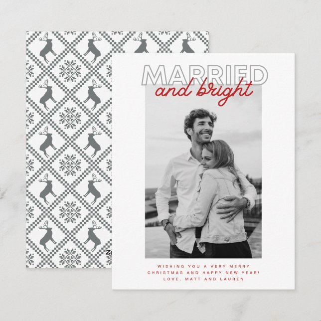 Cartes Pour Fêtes Annuelles Marié Bright Noël Plaid Grey photo nouvelle (Devant / Derrière)