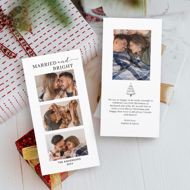 Cartes Pour Fêtes Annuelles Marié & Bright Photo Couple Premier Noël (Créateur téléchargé)