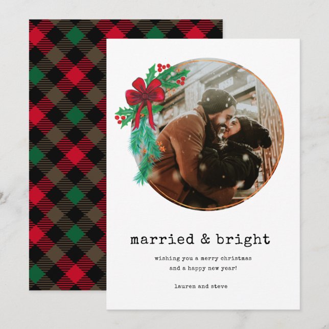 Cartes Pour Fêtes Annuelles Marié Bright Photo Nouveau Couple Noël (Devant / Derrière)