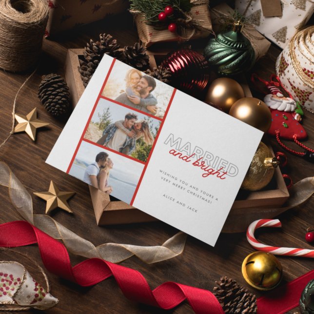 Cartes Pour Fêtes Annuelles Marié Bright Photo Nouveau Couple Noël (Créateur téléchargé)