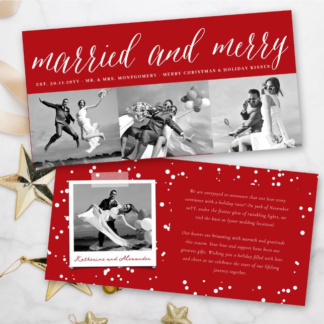 Cartes Pour Fêtes Annuelles Marié Et Joyeux 3 Photo Collage Simple Mariage (Créateur téléchargé)