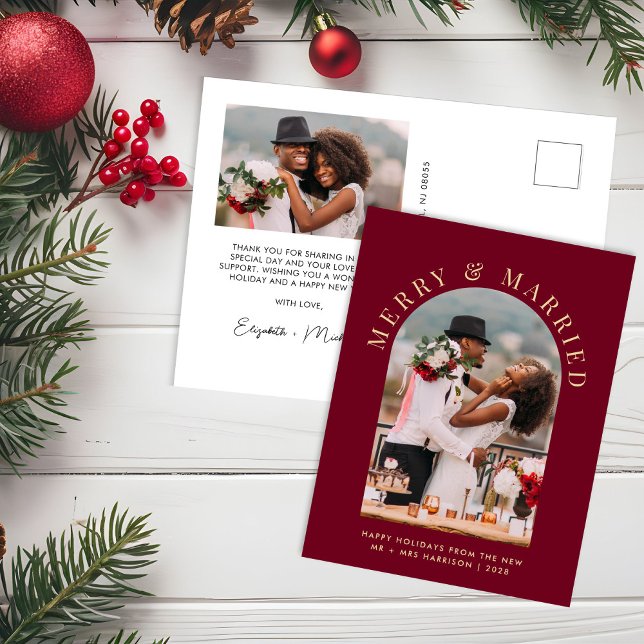 Cartes Pour Fêtes Annuelles Marié et Joyeux Arc Photo Noël Bourgogne (Créateur téléchargé)