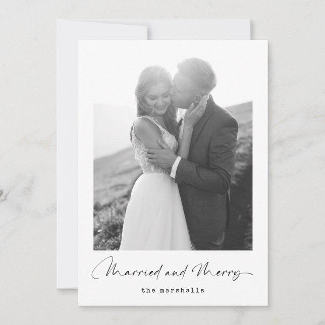 Cartes Pour Fêtes Annuelles Marié et Joyeux | Black White Christmas Photo (Devant)