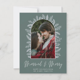 Cartes Pour Fêtes Annuelles Marié et Joyeux Couple Photo Vert Noël