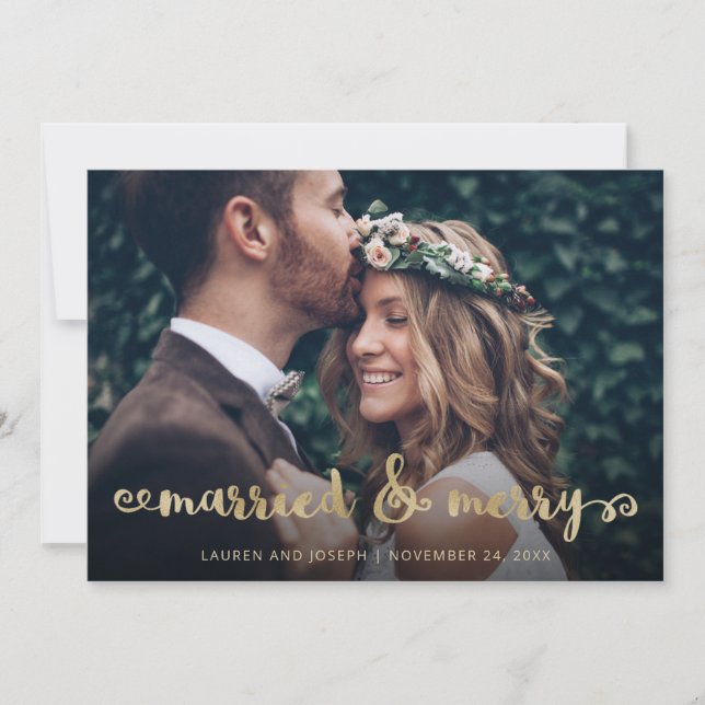 Cartes Pour Fêtes Annuelles Marié et Joyeux | Gold Christmas Script Photo (Devant)