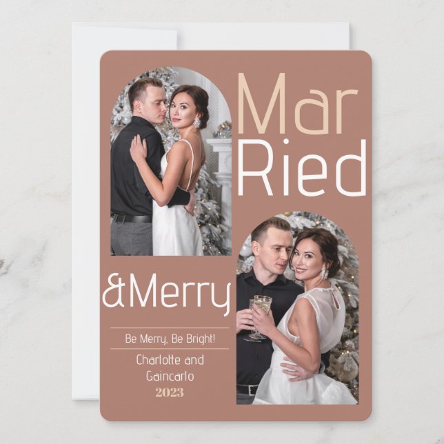 Cartes Pour Fêtes Annuelles Marié et Joyeux Joyeux Noël Nouveaux mariés Photo (Devant)