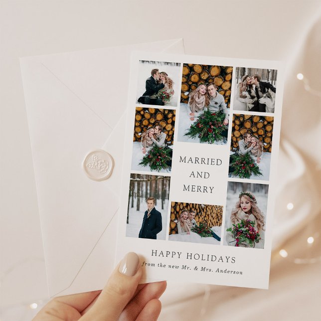 Cartes Pour Fêtes Annuelles Marié et Joyeux | Multi Photo Premier Noël (Créateur téléchargé)