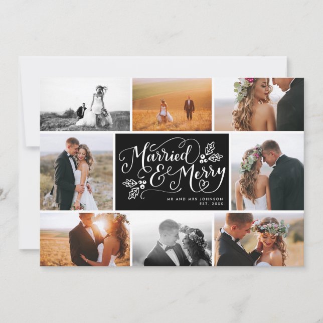 Cartes Pour Fêtes Annuelles Marié & Joyeux Collage Multiphoto Vacances (Devant)