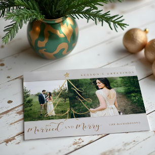 Cartes Pour Fêtes Annuelles Marié & Joyeux Elegant Gold Holiday Tree 2 Photo