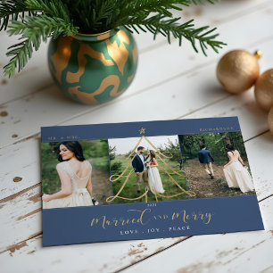 Cartes Pour Fêtes Annuelles Marié & Joyeux Elegant Gold Holiday Tree 3 Photo