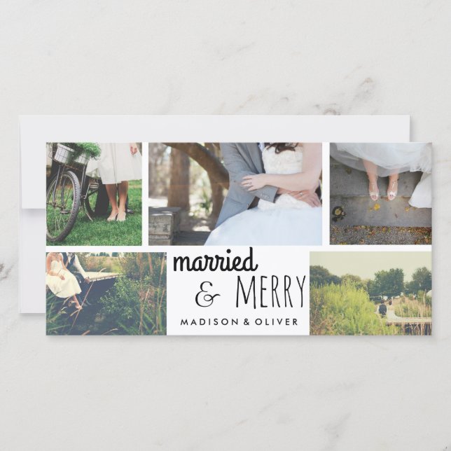 Cartes Pour Fêtes Annuelles Marié & Joyeux Mariage de vacances Cinq photos Col (Devant)