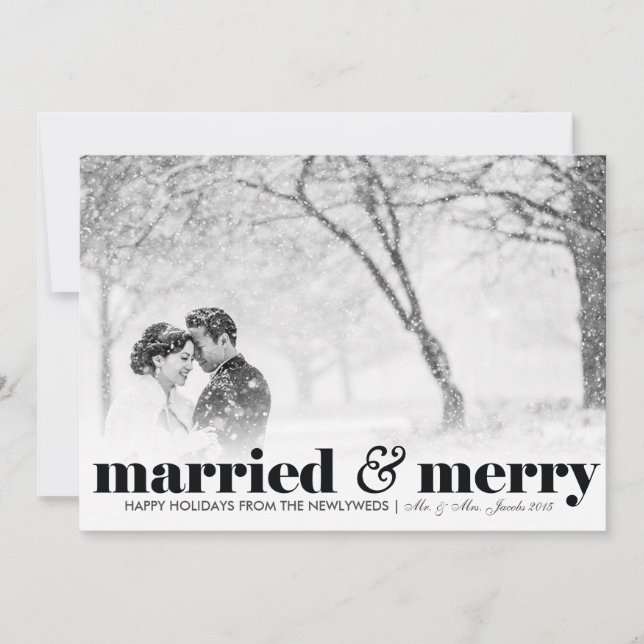 Cartes Pour Fêtes Annuelles Marié & Joyeux | Mariage | Noël (Devant)