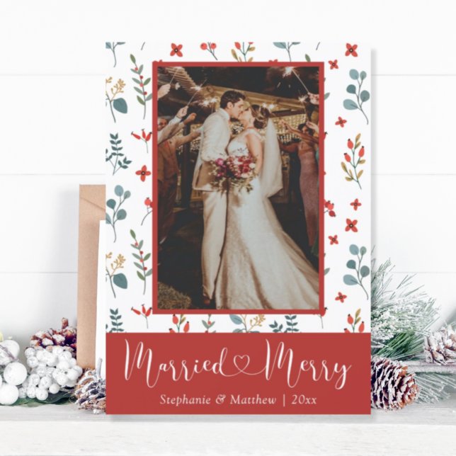 Cartes Pour Fêtes Annuelles Marié & Joyeux Mariage Photo Eucalyptus Berries (Créateur téléchargé)
