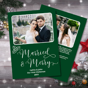 Cartes Pour Fêtes Annuelles Marié Joyeux mariés 1er Noël Green Holly