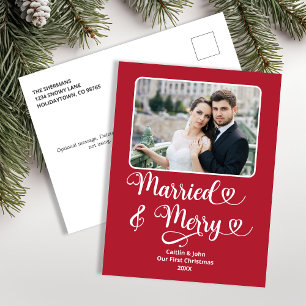 Cartes Pour Fêtes Annuelles Marié Joyeux mariés 1er Noël Photo Rouge