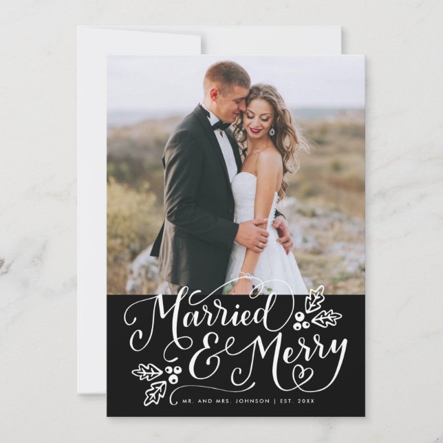 Cartes Pour Fêtes Annuelles Marié & Joyeux Merci photo Noir (Devant)