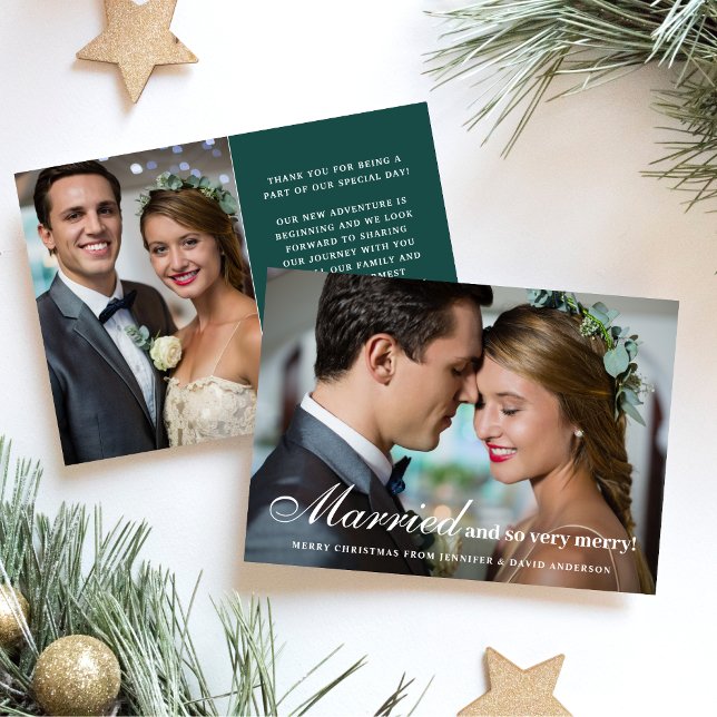 Cartes Pour Fêtes Annuelles Marié & Joyeux Newlylyn 2 Photo Christmas Green (Créateur téléchargé)