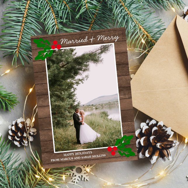 Cartes Pour Fêtes Annuelles Marié & Joyeux Noël Joyeux vacances Photo (Créateur téléchargé)
