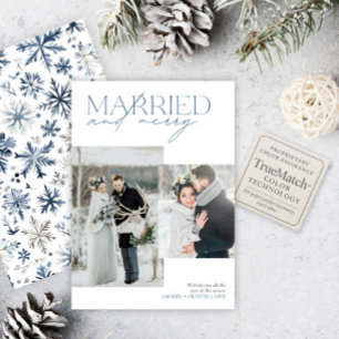 Cartes Pour Fêtes Annuelles Marié & Joyeux Rustique Bleu Nouveau marié Photo C
