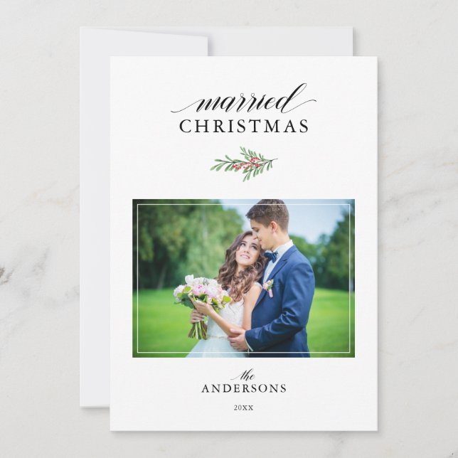 Cartes Pour Fêtes Annuelles Marié Noël Minimal photo nouvellement mariée Noël (Devant)