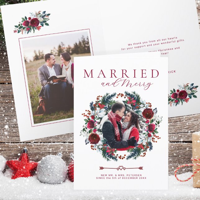 Cartes Pour Fêtes Annuelles Mariée mariée et Joyeuse photo Noël (Créateur téléchargé)