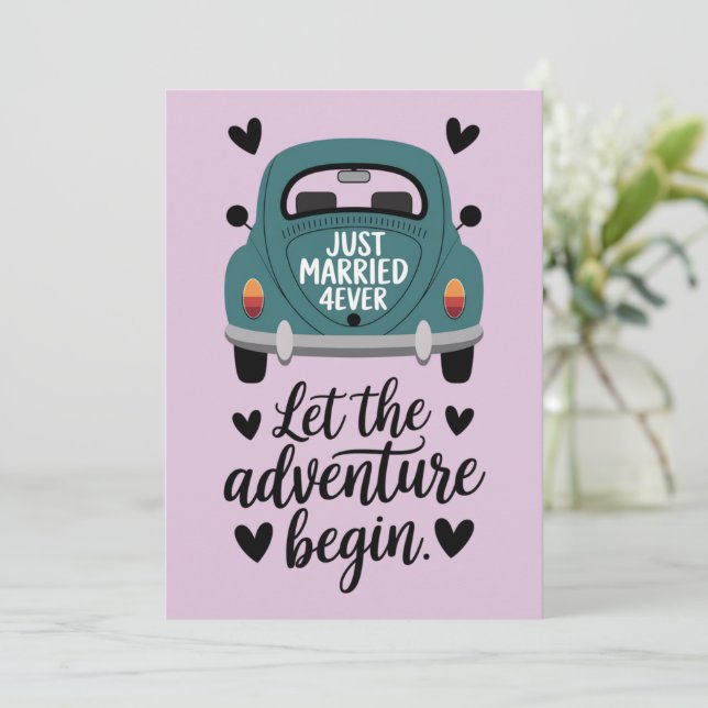 Cartes Pour Fêtes Annuelles Mariés Classique Voiture Mariage  (Debout devant)