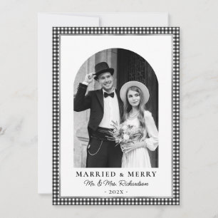 Cartes Pour Fêtes Annuelles Mariés et Gai Arche Photo Carreaux Noir Blanc