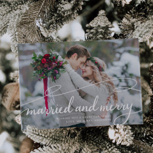 Cartes Pour Fêtes Annuelles Mariés et Gais Élégant Tourbillon Photo de Mariage