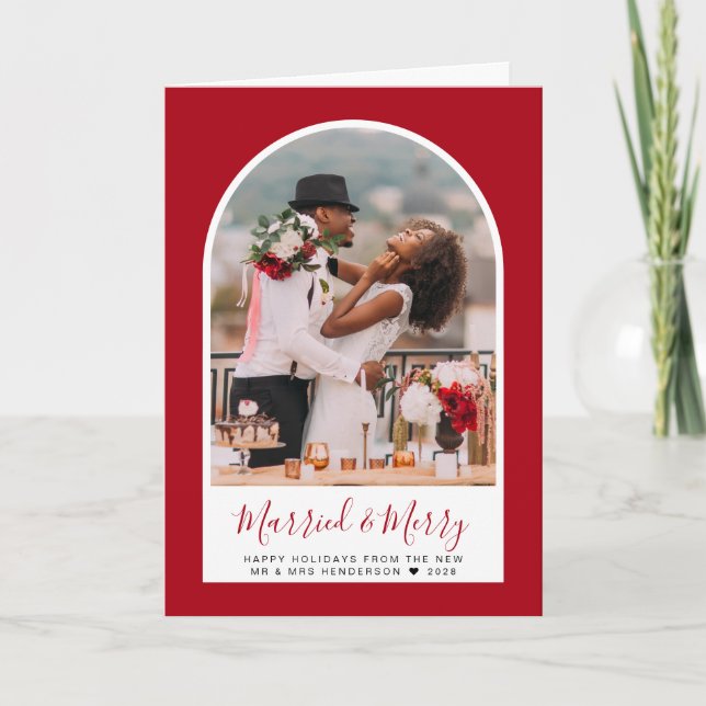 Cartes Pour Fêtes Annuelles Mariés et joyeux arche de photo Merci (Devant)