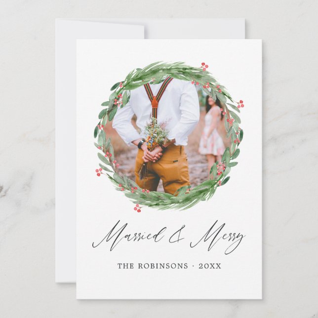 Cartes Pour Fêtes Annuelles Mariés et joyeux collage photo Holly Jolly (Devant)