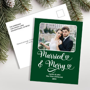 Cartes Pour Fêtes Annuelles Mariés Heureux Jeunes Mariés 1er Noël Vert Photo