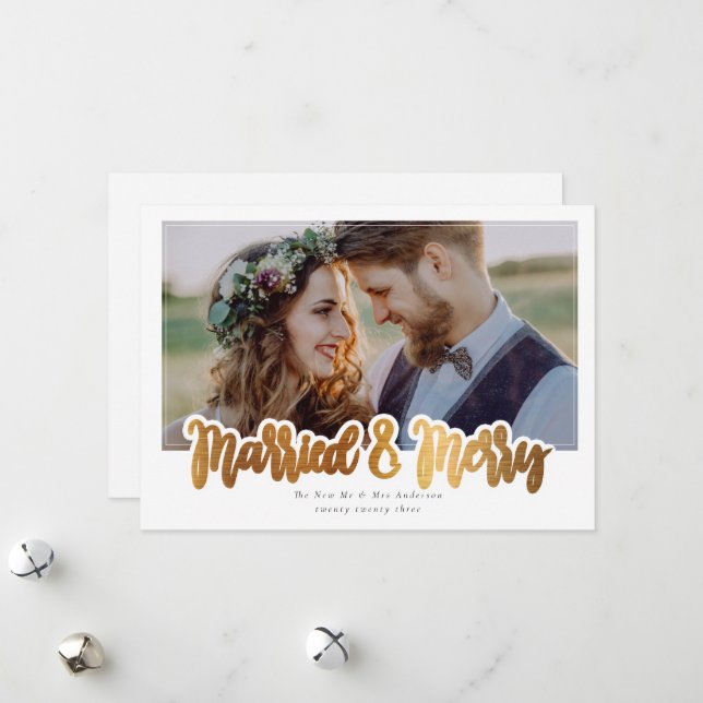 Cartes Pour Fêtes Annuelles Mariés & Joyeux Mariage Photo Foil  (Devant/Arrière en situation)
