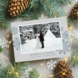 Cartes Pour Fêtes Annuelles Mariés & Joyeux Noël de vacances en la neige Photo