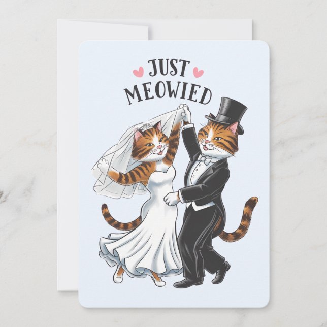 Cartes Pour Fêtes Annuelles Mariés tout juste miaulé Couples Chat Mariage drôl (Devant)