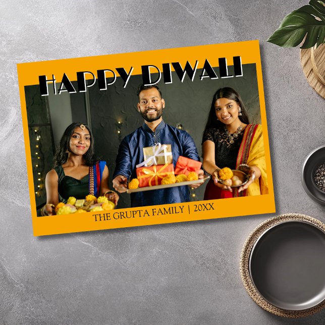 Cartes Pour Fêtes Annuelles Marigold Orange Traditional Photo Happy Diwali  (Créateur téléchargé)