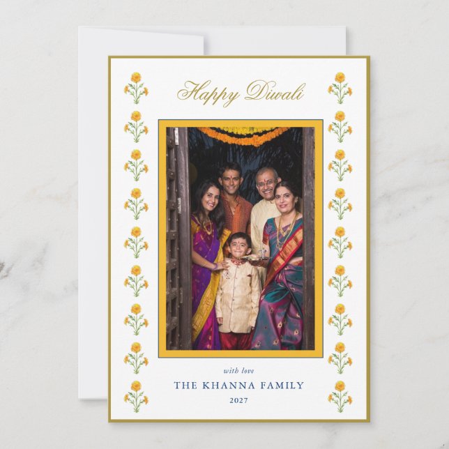 Cartes Pour Fêtes Annuelles Marigold Yellow Gold photo Diwali Salutations (Devant)