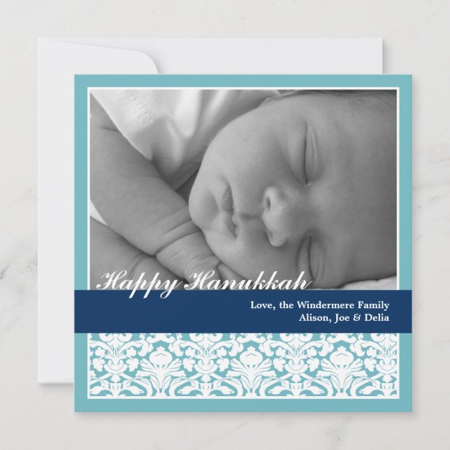 Cartes Pour Fêtes Annuelles Marine bleu élégant damask heureux vacances Hanouk (Devant)