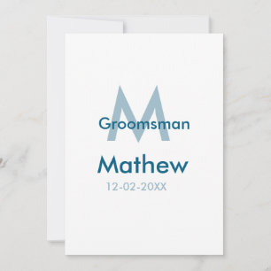 Cartes Pour Fêtes Annuelles Marine bleu groomsman nom lettre date masculin par