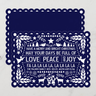 Cartes Pour Fêtes Annuelles Marine bleu Love Peace Joie papel picado Noël