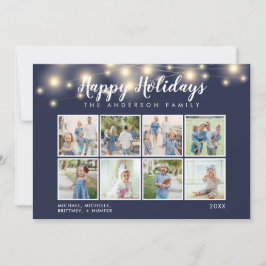 Cartes Pour Fêtes Annuelles Marine Bleu String Lumières Photo Collage Holiday