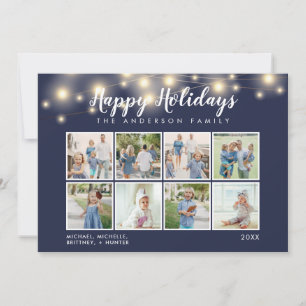 Cartes Pour Fêtes Annuelles Marine Bleu String Lumières Photo Collage Holiday