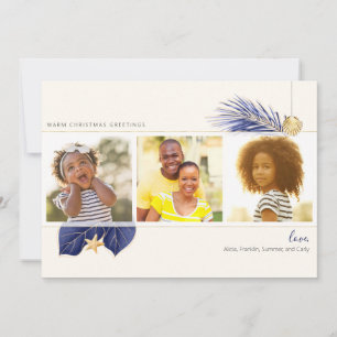 Cartes Pour Fêtes Annuelles Marine Blue & Gold Beach Tropical Greenery 3-Photo